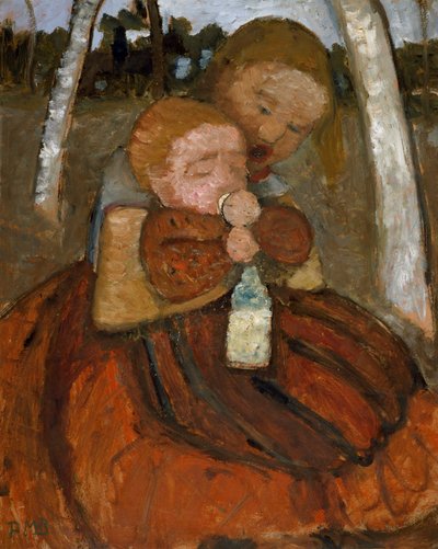 Fille avec un bébé sous des bouleaux - Paula Modersohn Becker